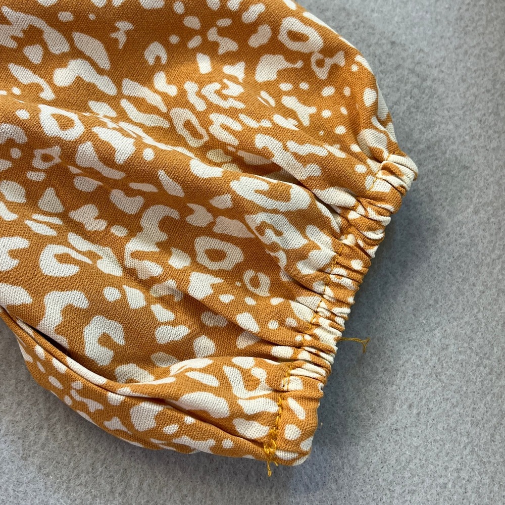 Boho Embroidered Leopard Print Peasant Blouse Orange Tan Western AztecSmall - Picture 4 of 8